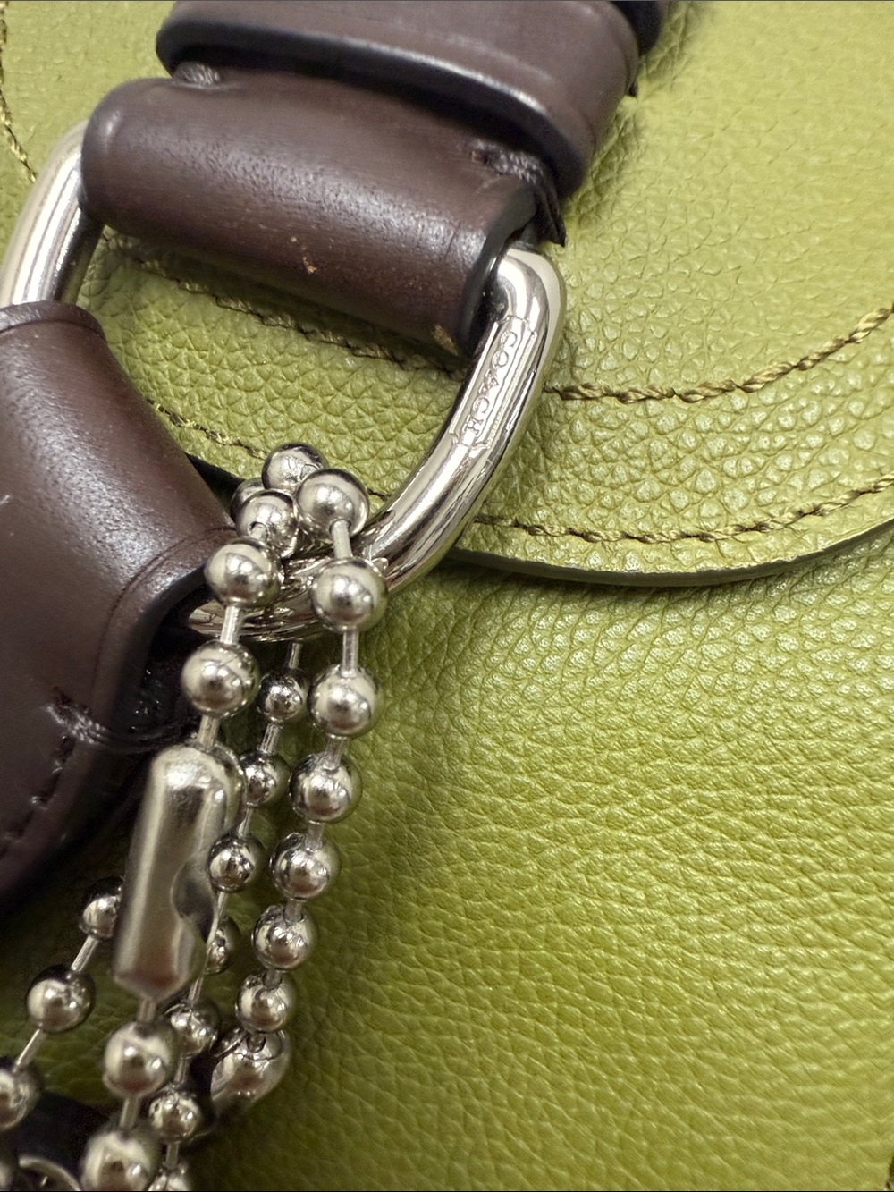 Coach Thompson Green Pebbled Leather Crossbody Sling with Brown Strap - Picture 7 of 13